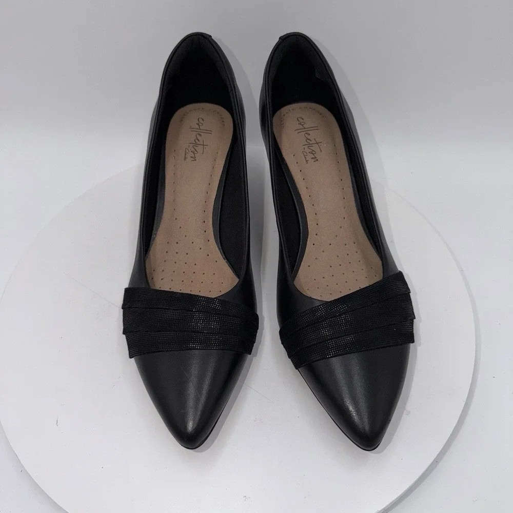 Clarks Linvale Madie Classic Pumps Black Leather Heels Women's 8.5
